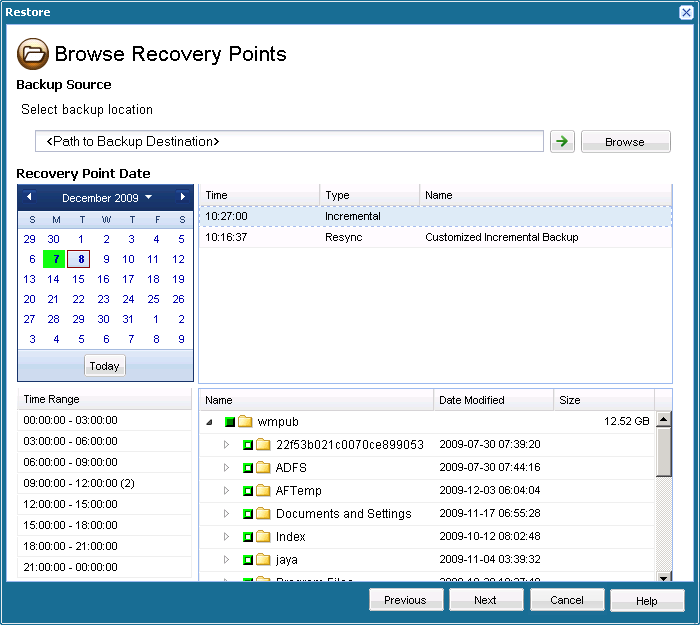 caadr--Restore Method - Browse Recovery Points-W